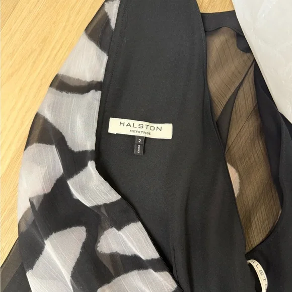 Halston Heritage Black and White Sheer Sleeve Dress - Picture 3 of 6